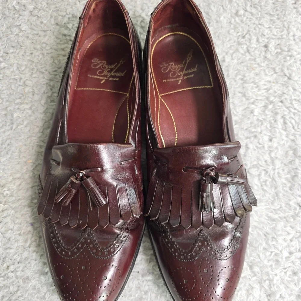 VTG Florsheim Royal Imperial‎ Tassel Loafers Oxblood Wingtip Kiltie Mens 10.5 D